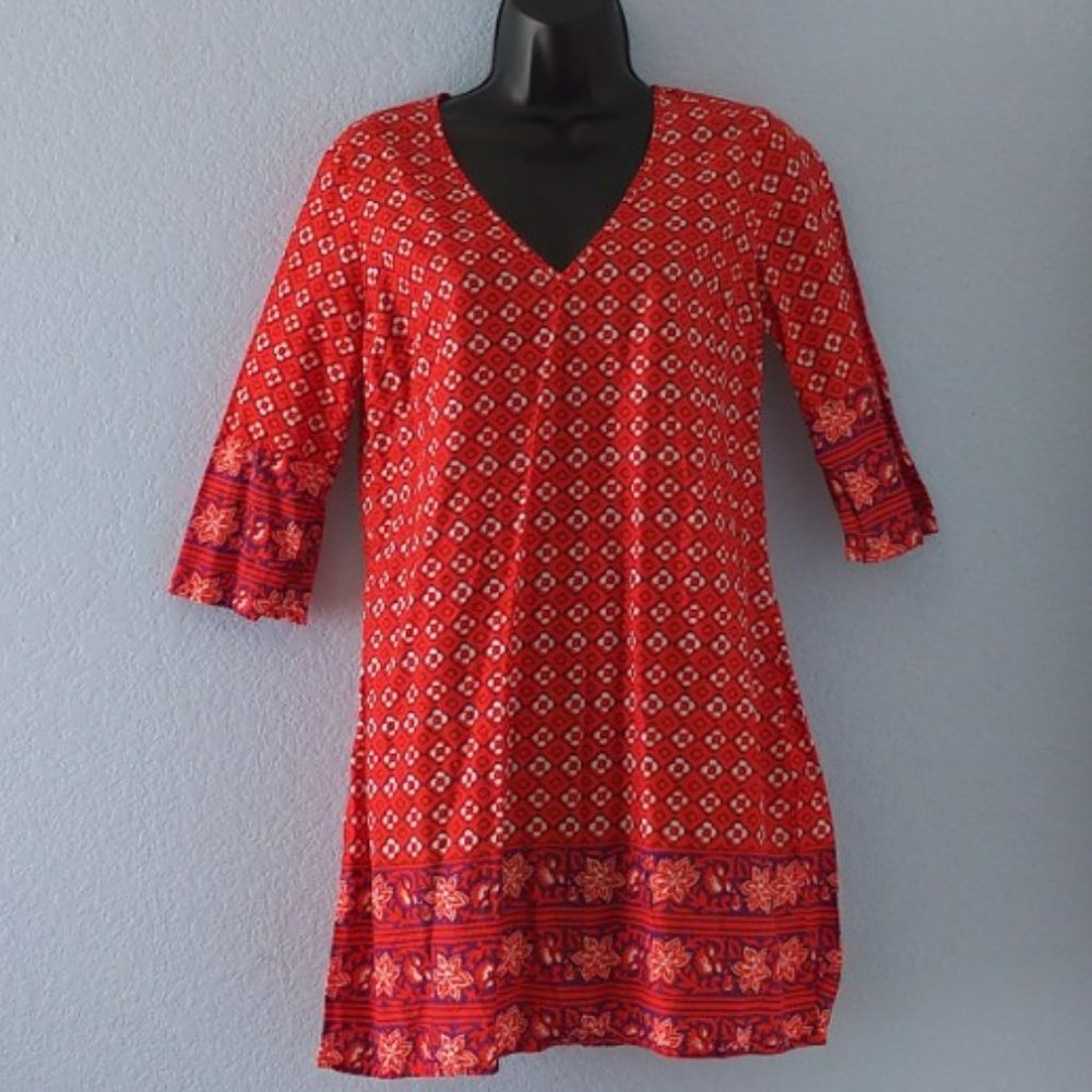 Red Flower Print Old Navy Blouse/Tunic (Small)